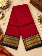 Red & Black 120 Count Cotton Saree with Rich Gold Zari Border